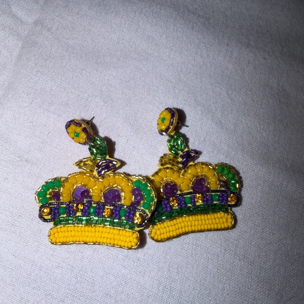 Colorful Beaded Crown Earrings
